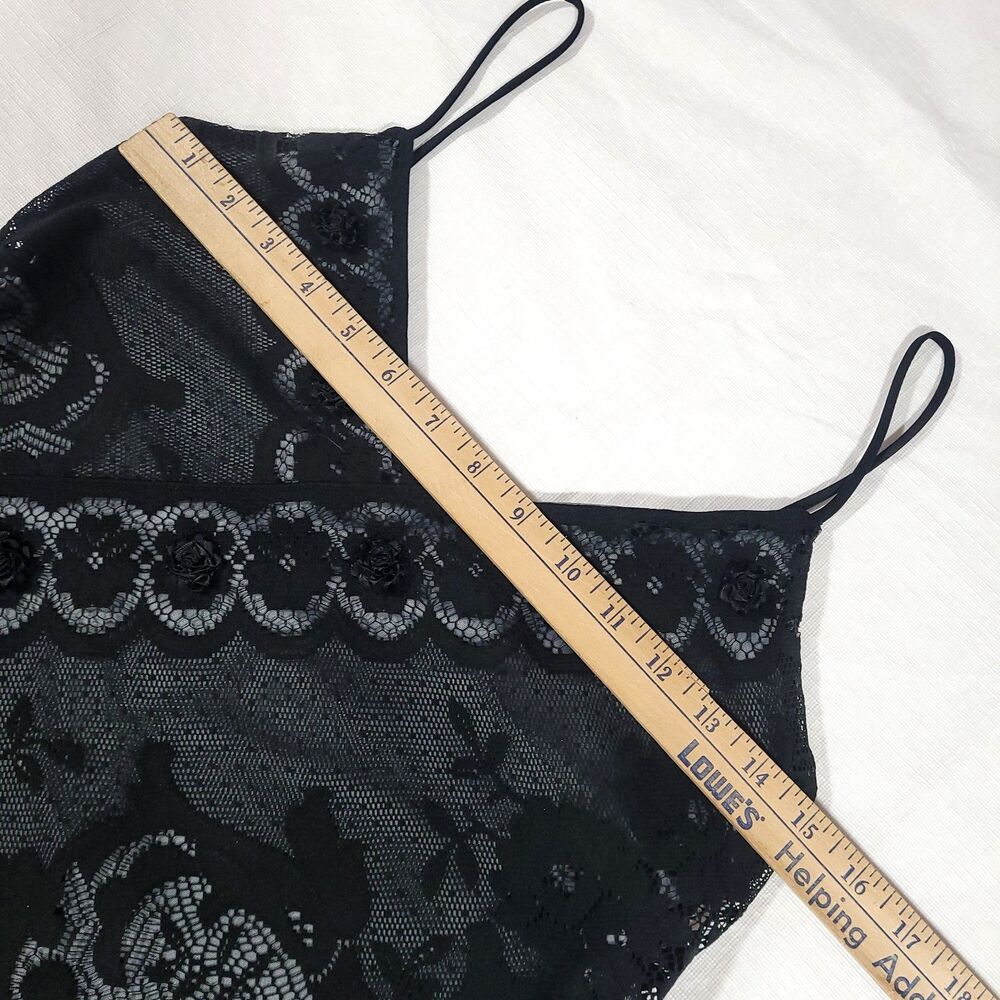 Y2K Whimsigoth Maxi Slip Dress Laundry Black Lace over gray satin 3D Ribbon rose - Picture 10 of 16